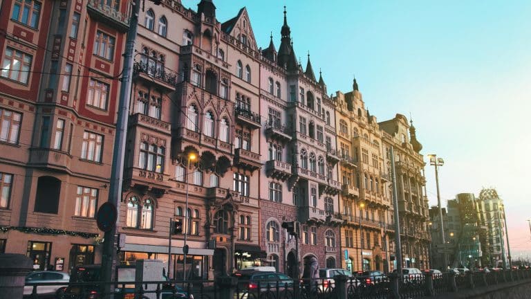 Historic European old town with 19th-century architecture