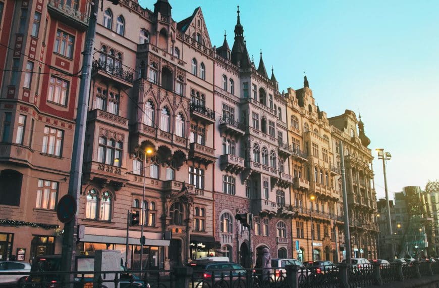 Historic European old town with 19th-century architecture